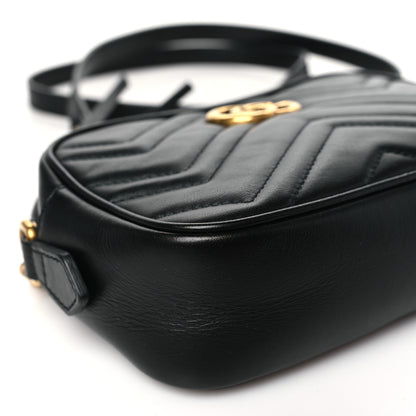 Gucci Calfskin Matelasse Mini GG Marmont Chain Shoulder Bag Black 9 of 10