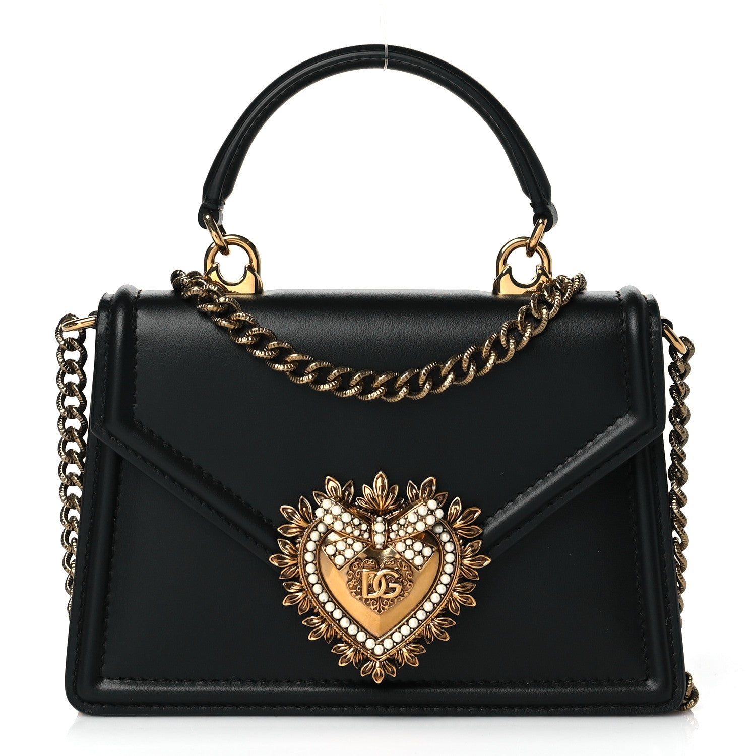 Dolce & Gabbana Smooth Calfskin Small Devotion Envelope Top Handle Bag Black 1 of 9