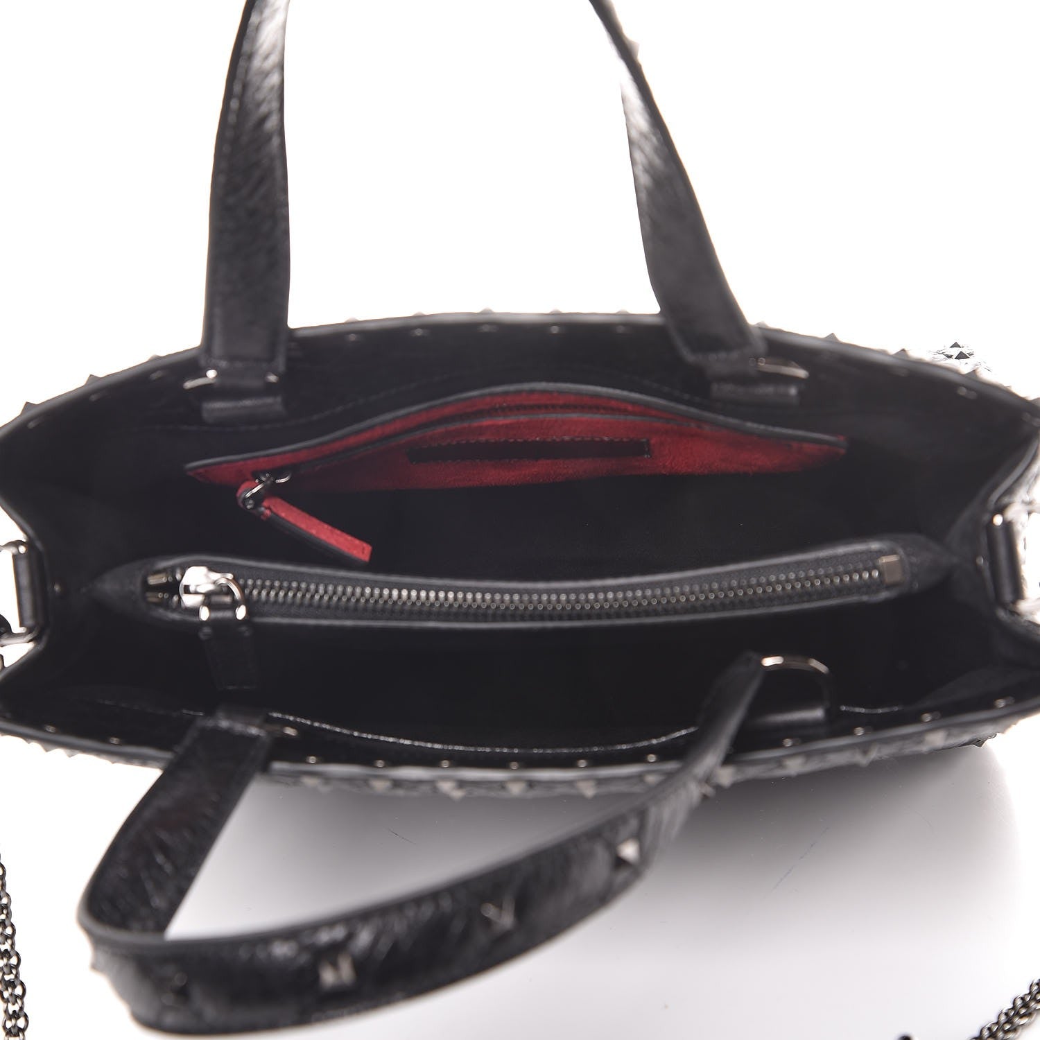 Valentino Garavani Craquele Nappa Rockstud Spike Tote Black 5 of 6
