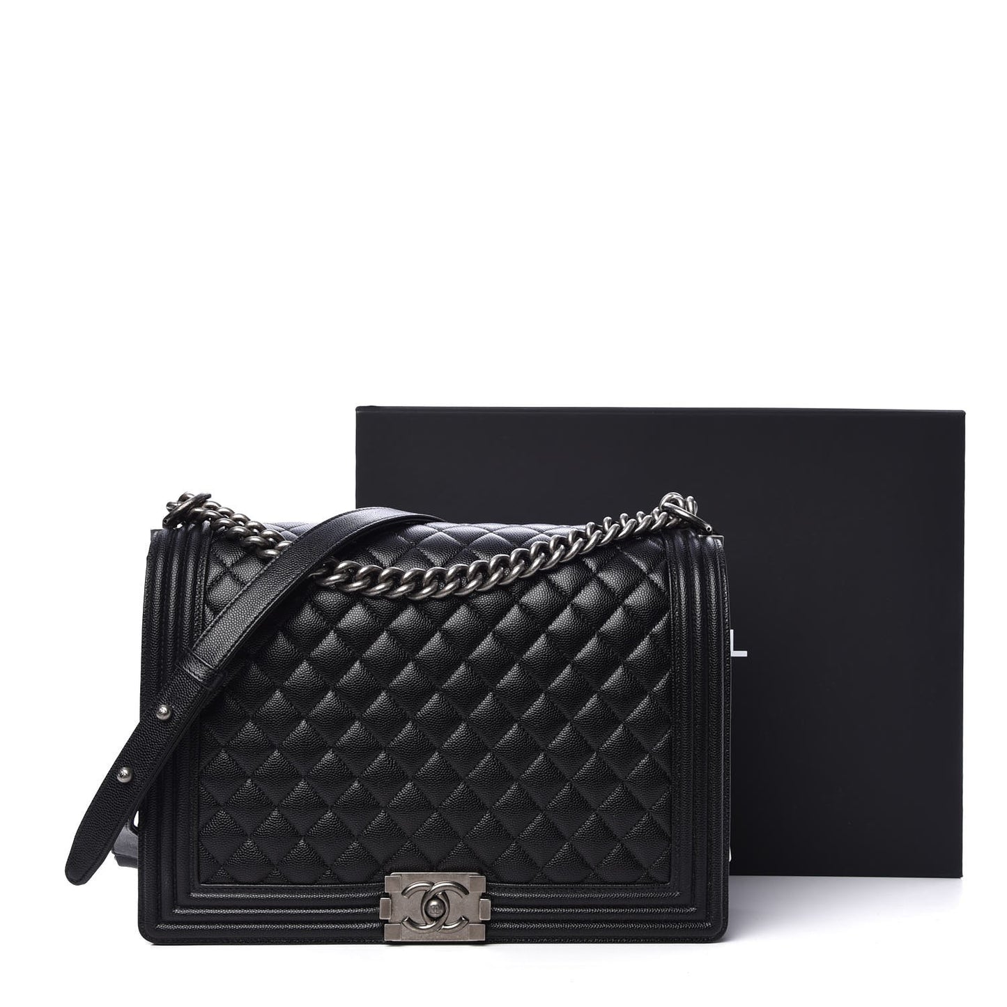 Caviar Quilted Large Boy Flap Black