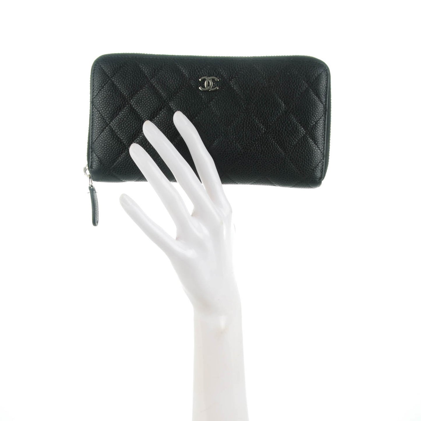 Caviar Quilted Large Gusset Zip Around Wallet Black