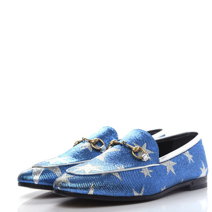 Gucci Lurex Calfskin Starry Sky Womens Jordaan Loafers 38.5 Bluette Silver 3 of 11