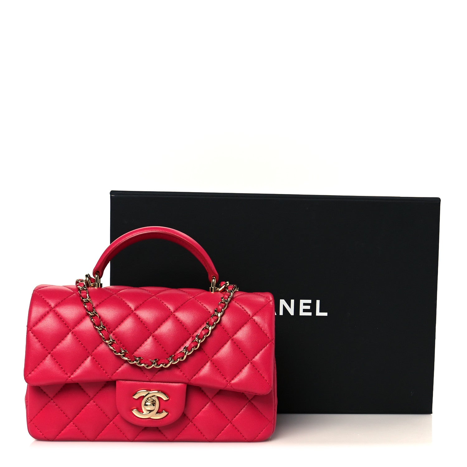Chanel Lambskin Quilted Mini Top Handle Rectangular Flap Fuchsia 12 of 12