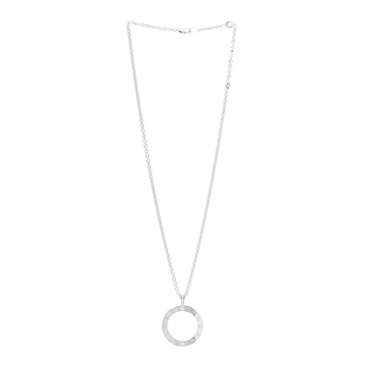 Bulgari 18K White Gold Diamond BVLGARI BVLGARI Circle Pendant Necklace 3 of 8