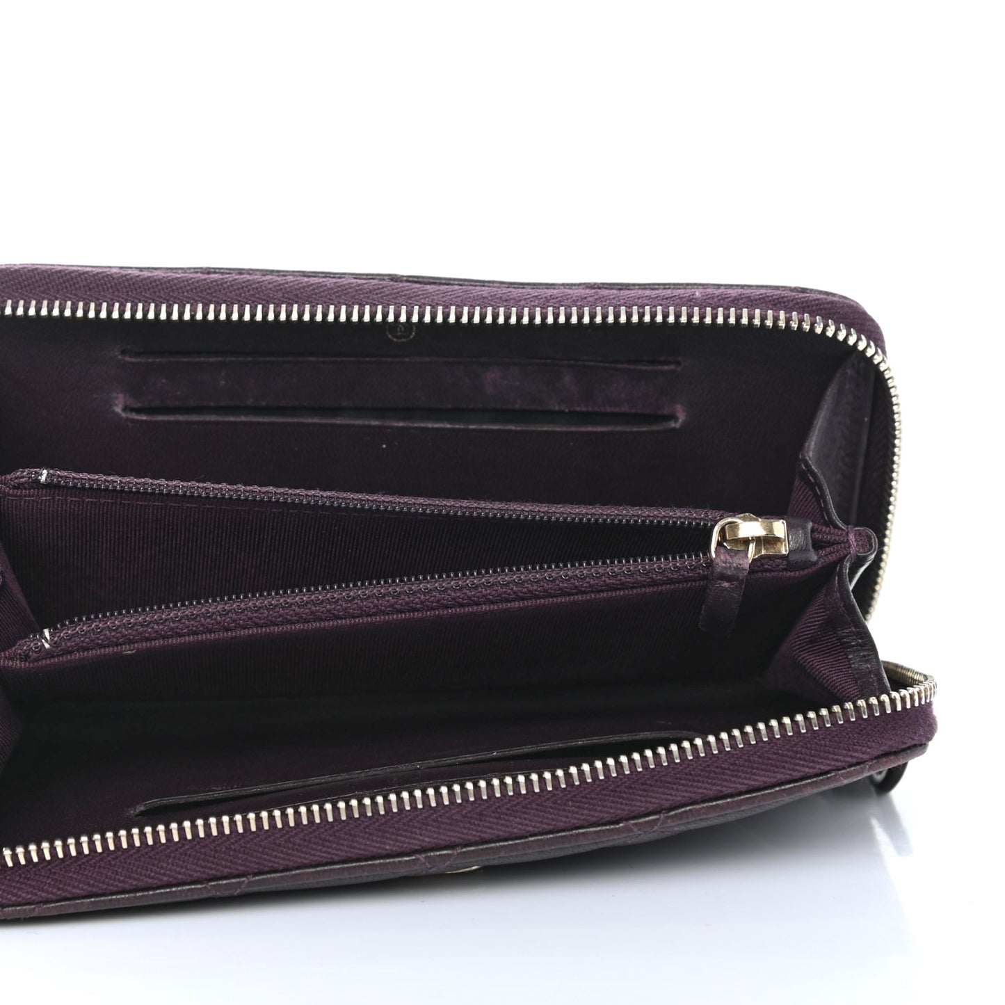 Lambskin Quilted Small Zip Around Wallet Dark Purple