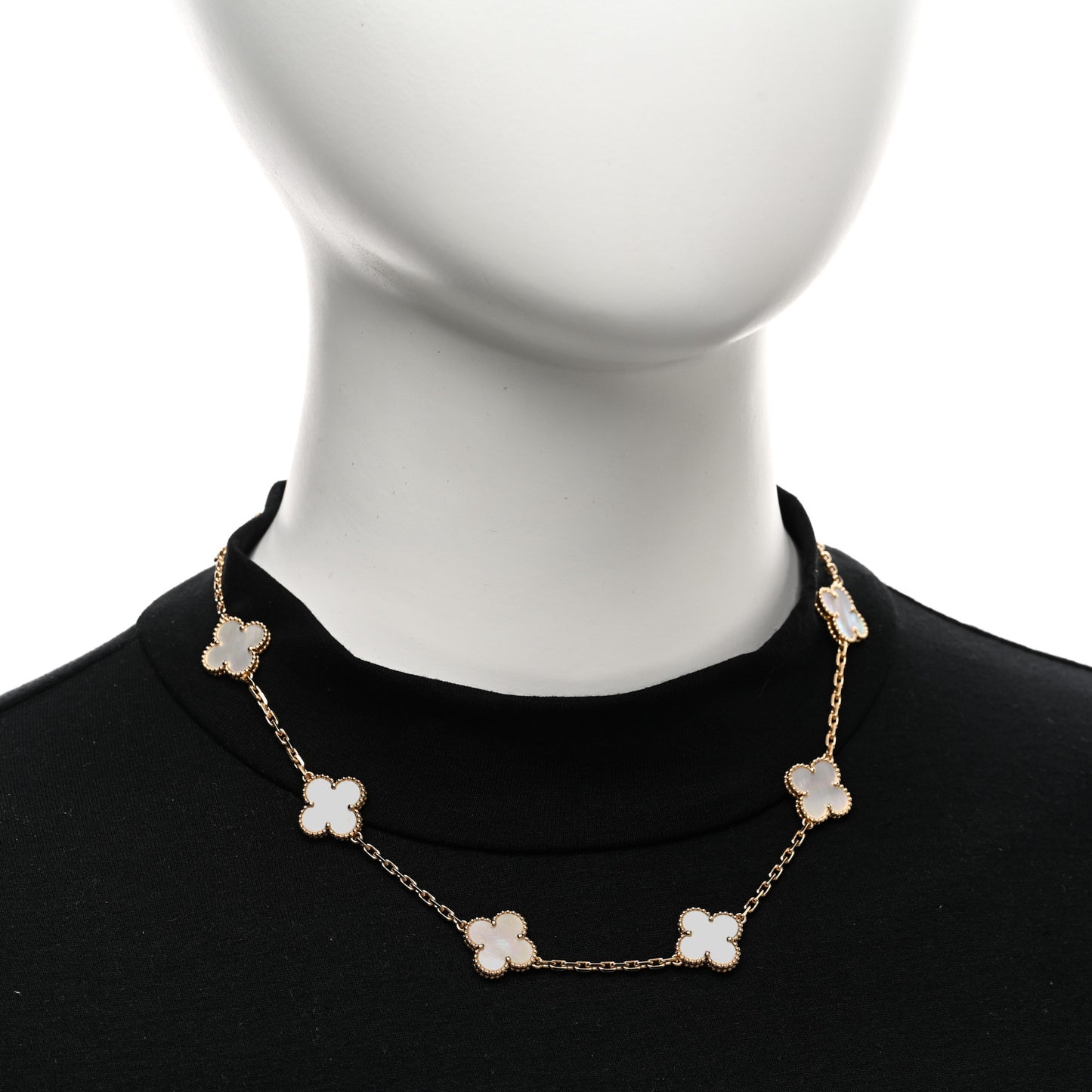 18K Yellow Gold Mother of Pearl 10 Motifs Vintage Alhambra Necklace