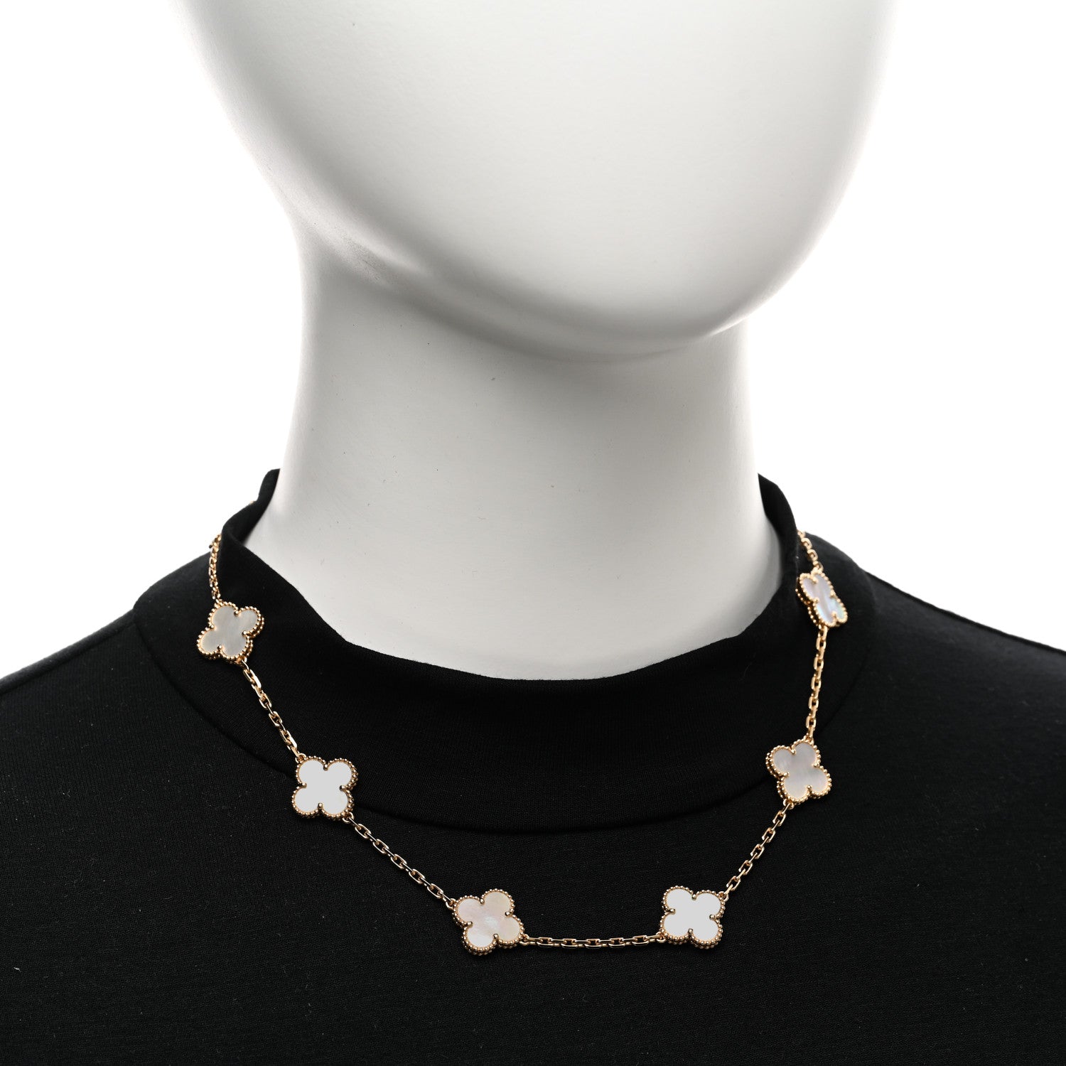Van Cleef & Arpels 18K Yellow Gold Mother of Pearl 10 Motifs Vintage Alhambra Necklace 2 of 6