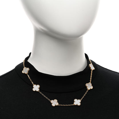 Van Cleef & Arpels 18K Yellow Gold Mother of Pearl 10 Motifs Vintage Alhambra Necklace 2 of 6
