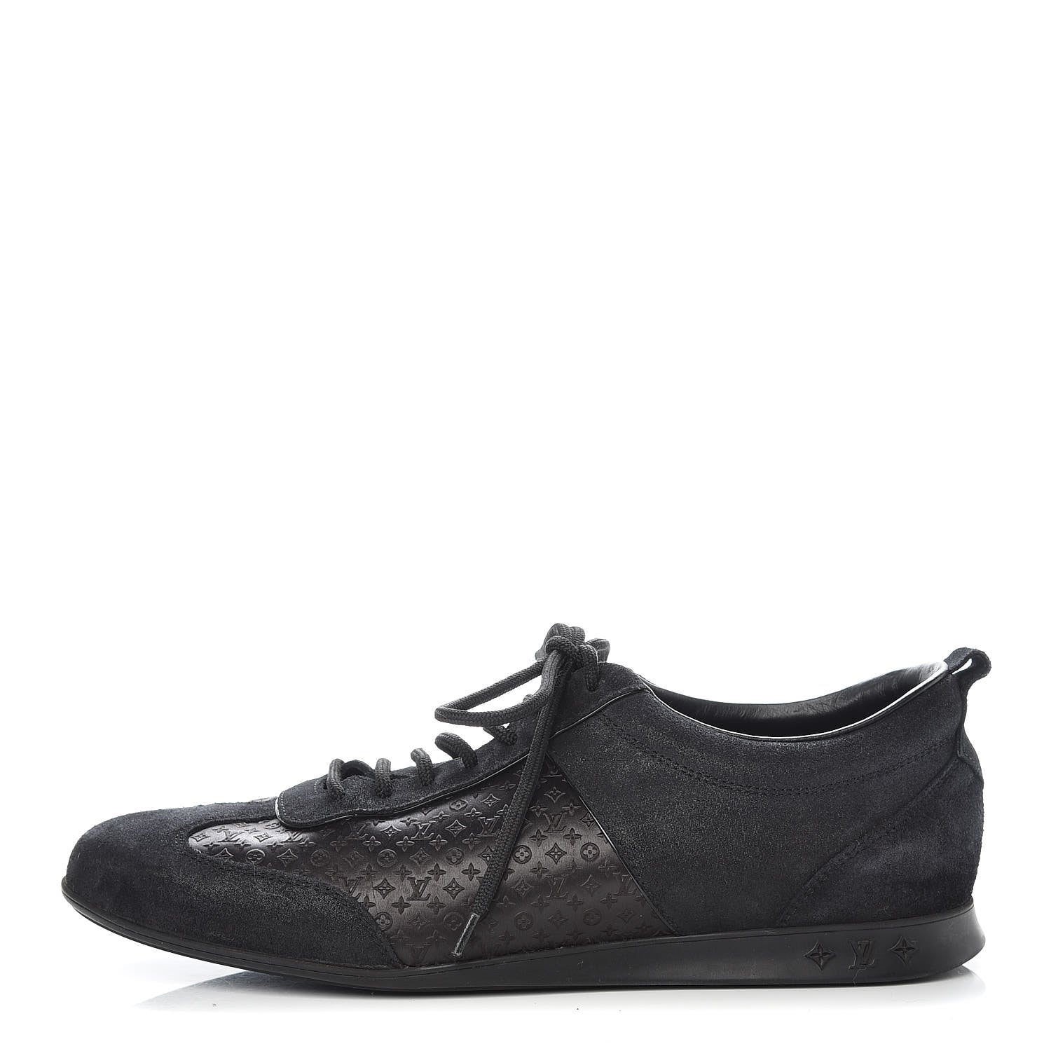 Louis Vuitton Suede Monogram Embossed Sneakers 38.5 Black 1 of 11