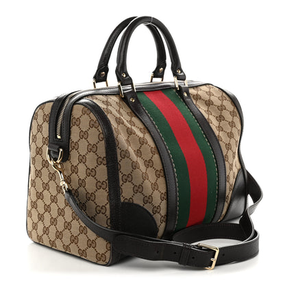 Gucci Monogram Vintage Web Medium Webby Bee Boston Dark Brown 3 of 14