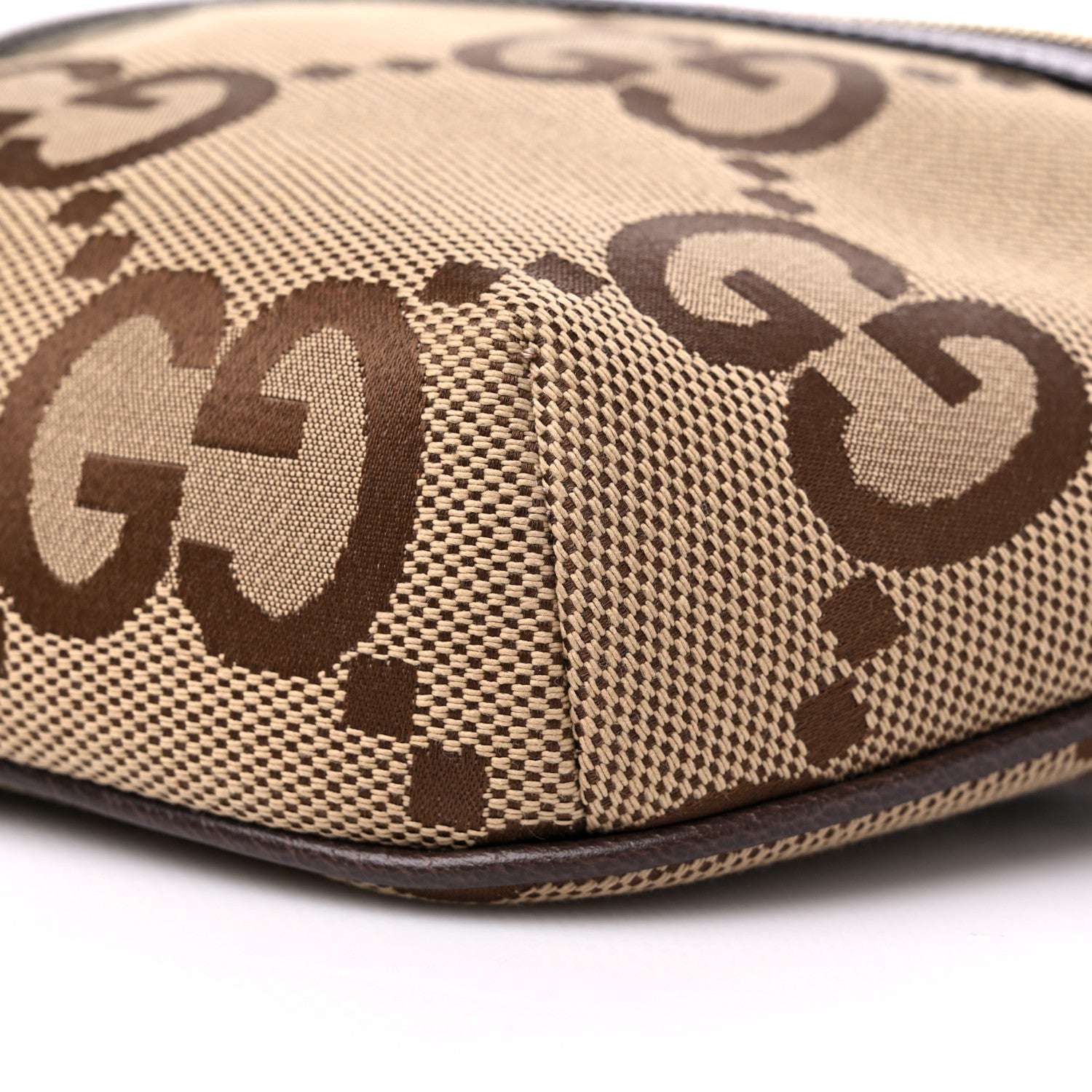 Gucci Monogram Jumbo GG Textured Dollar Calfskin Web Belt Bag Camel Ebony New Acero 9 of 9
