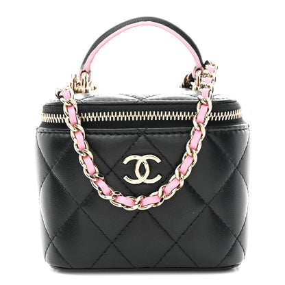 Chanel Lambskin Quilted Top Handle Mini Vanity Case With Chain Black Pink 1 of 10