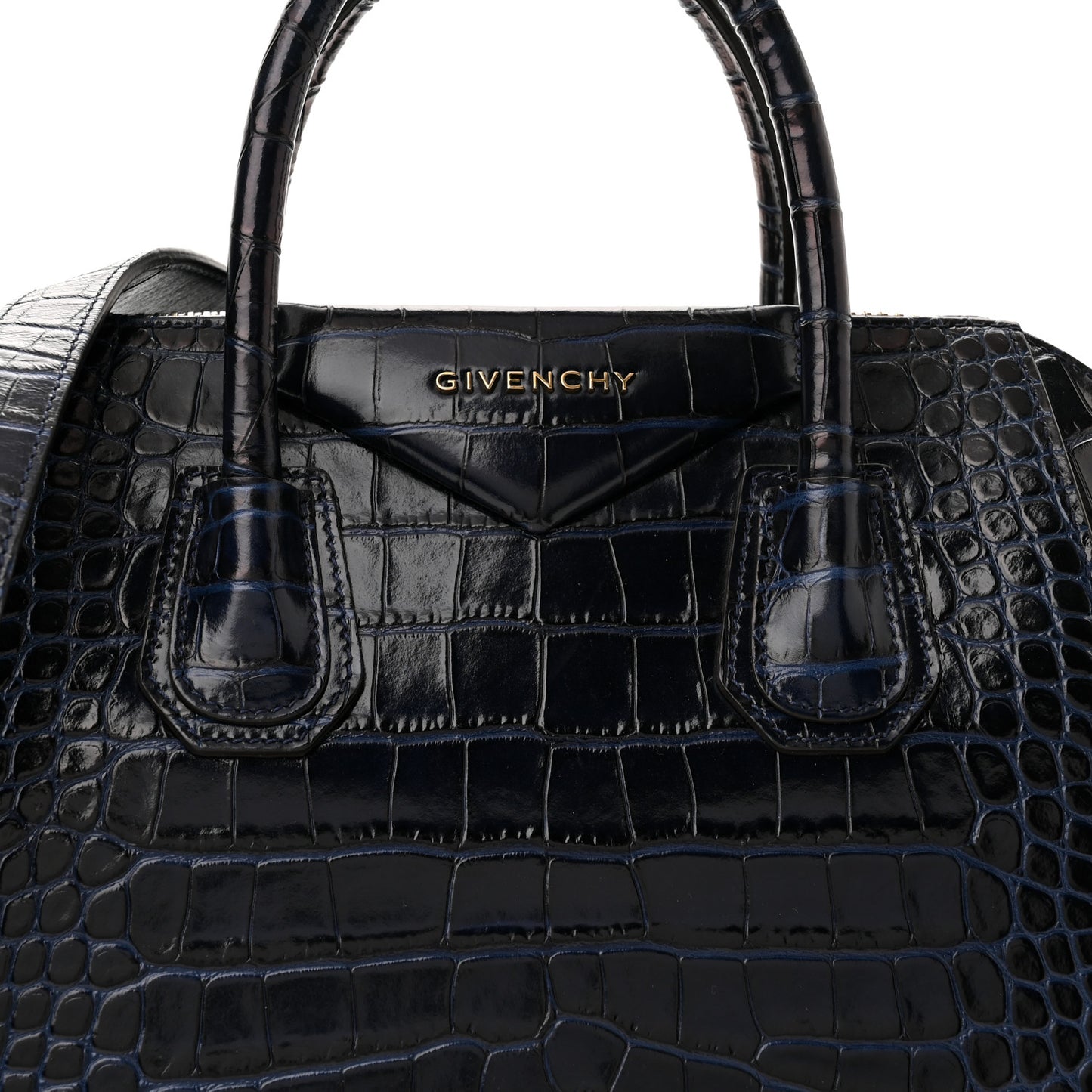 Calfskin Crocodile Embossed Small Antigona Deep Blue