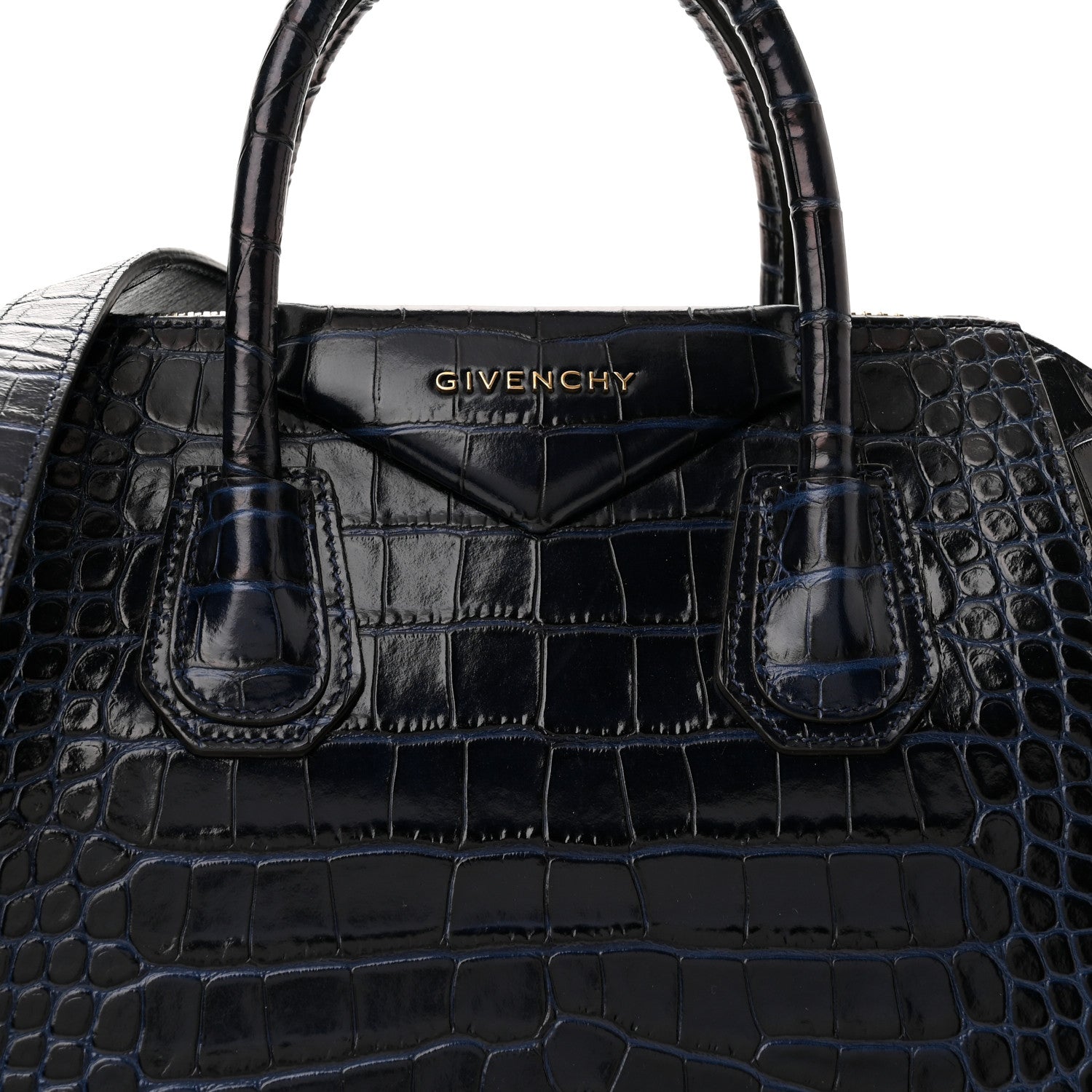 Givenchy Calfskin Crocodile Embossed Small Antigona Deep Blue 8 of 10