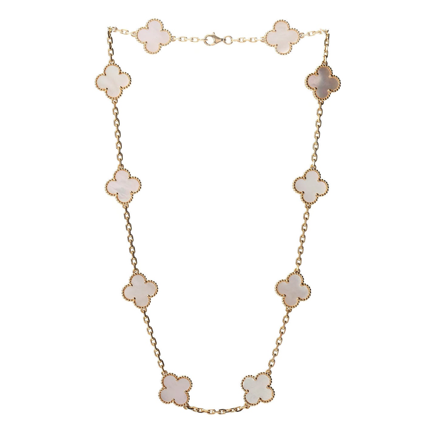 18K Yellow Gold Mother of Pearl 10 Motifs Vintage Alhambra Necklace