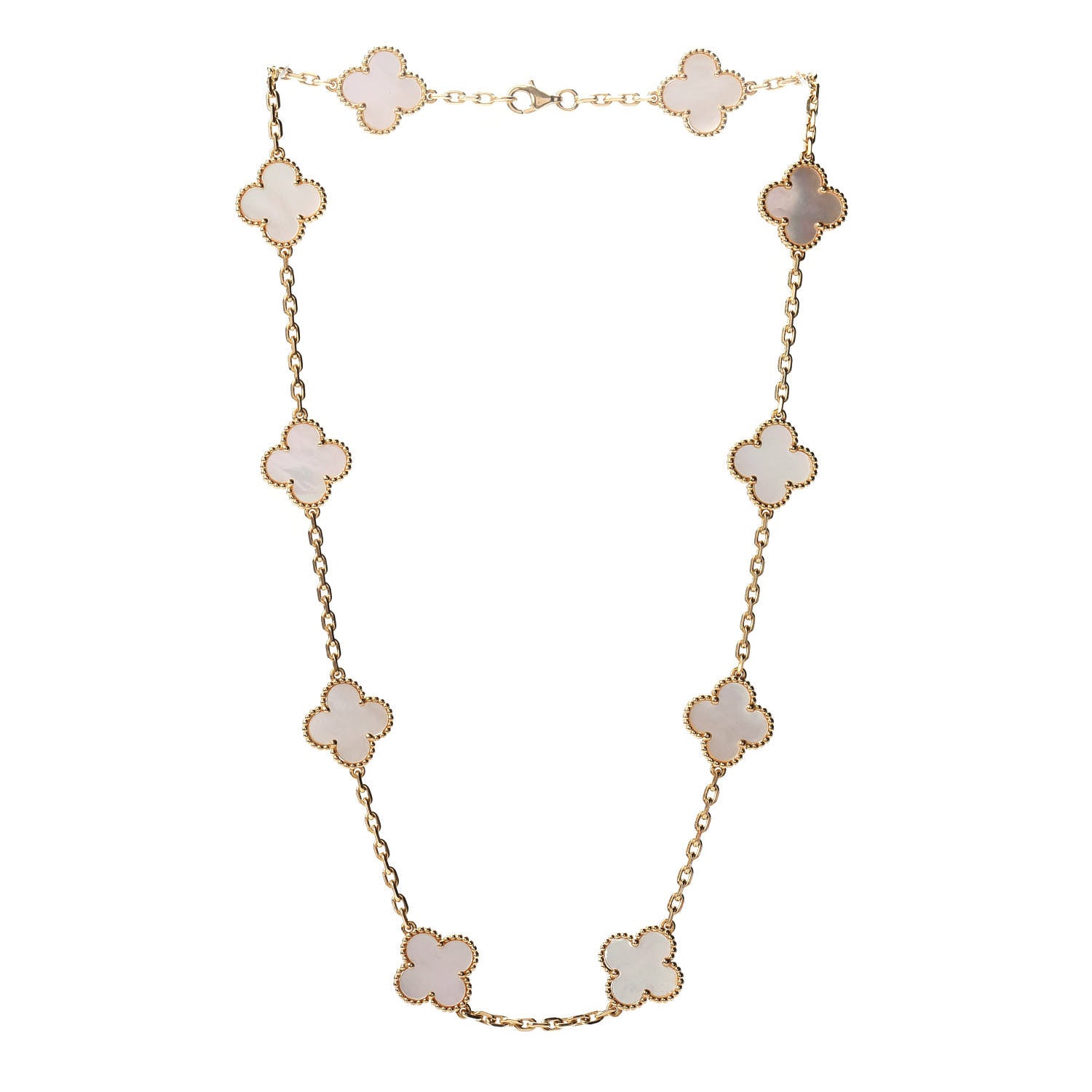 Van Cleef & Arpels 18K Yellow Gold Mother of Pearl 10 Motifs Vintage Alhambra Necklace 3 of 6