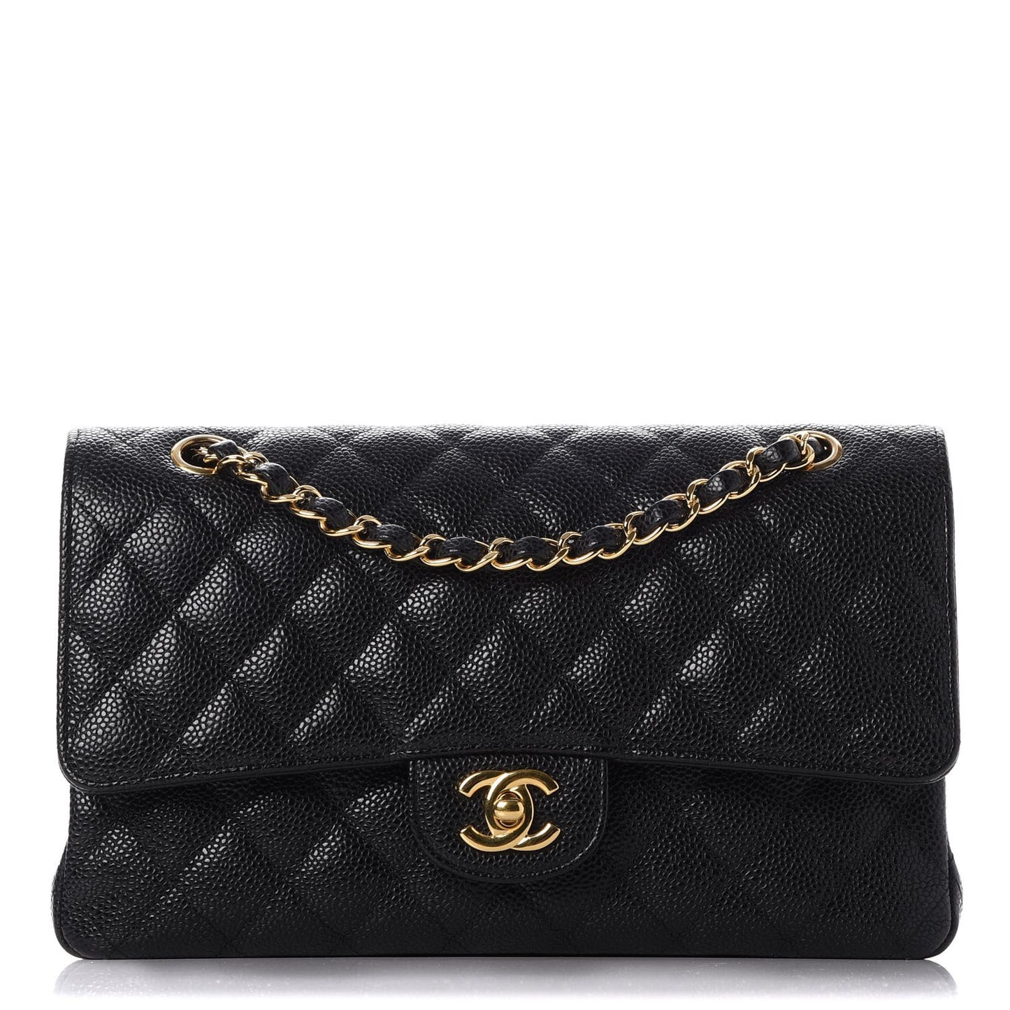 Caviar Quilted Medium Double Flap Black