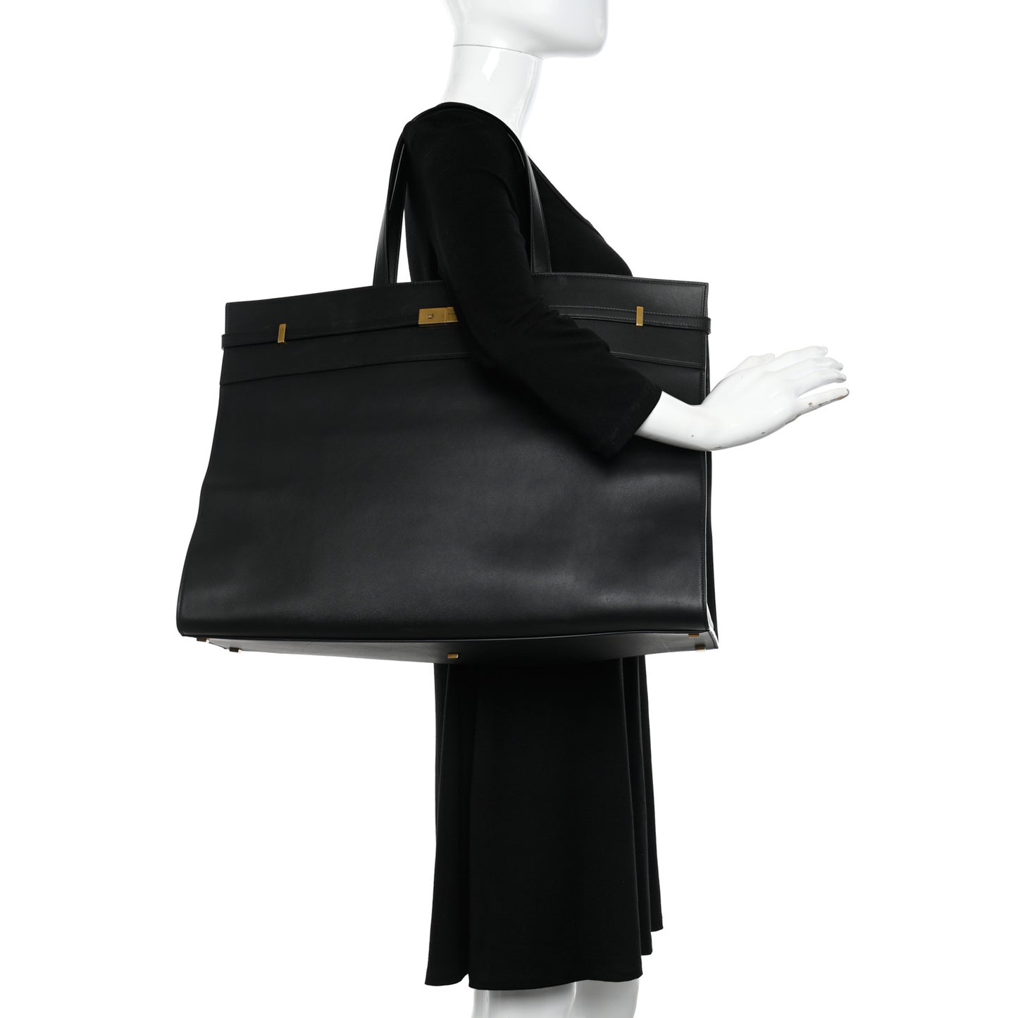 Calfskin Large Manhattan Shopper Tote Black