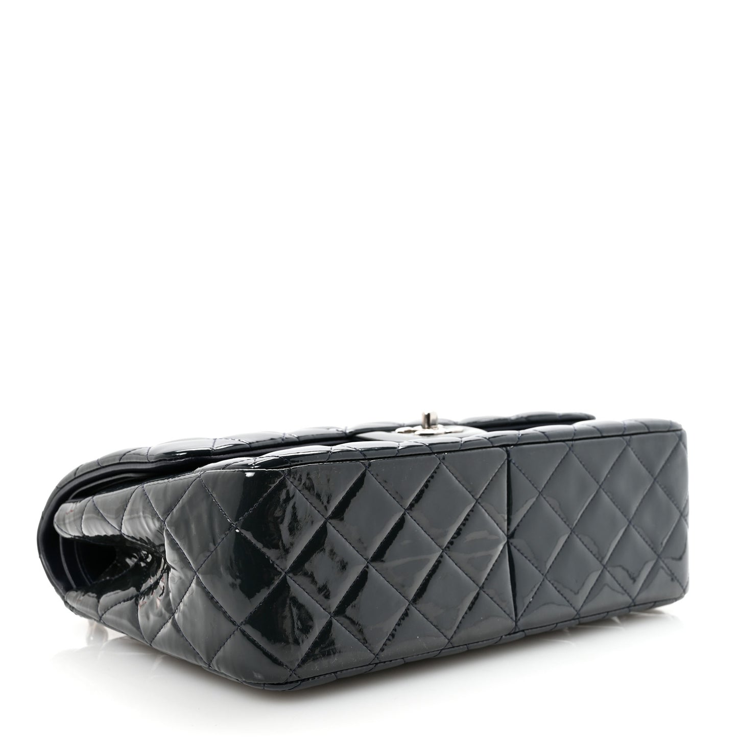 Patent Quilted Jumbo Double Flap Navy