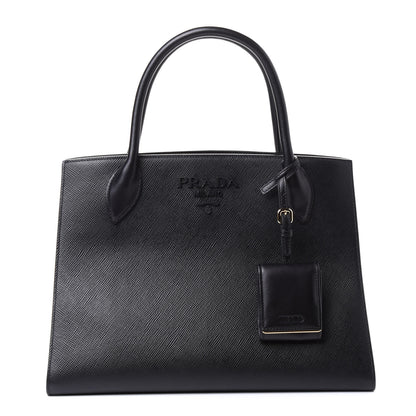 Prada Saffiano Cuir Calfskin Medium Monochrome Top Handle Tote Black 1 of 4