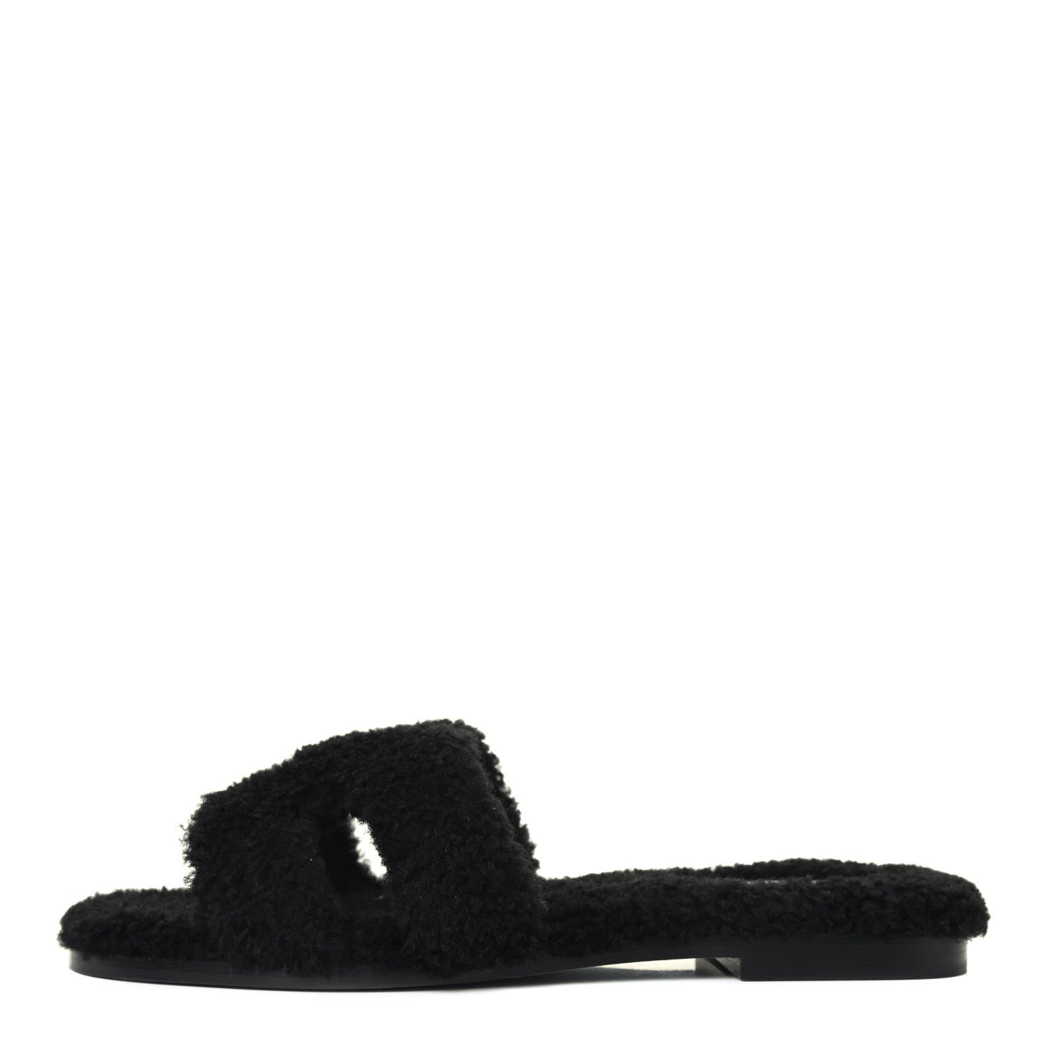 Hermes Woolskin Oran Sandals 39 Black 1 of 4