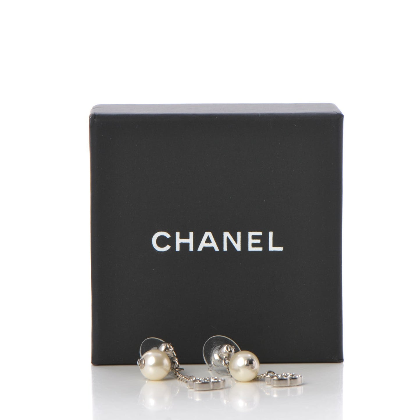 Crystal Pearl CC Drop Earrings Silver