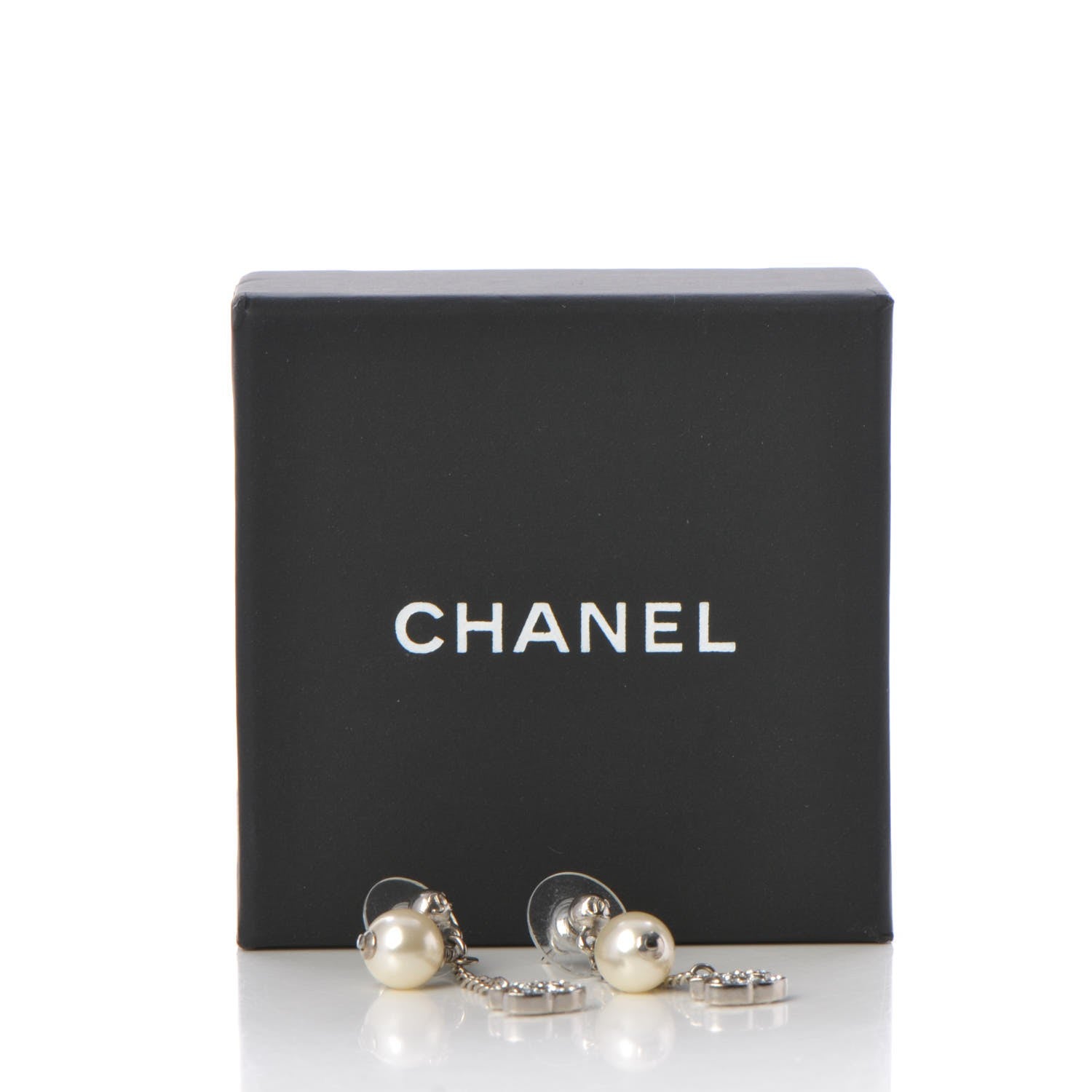 Chanel Crystal Pearl CC Drop Earrings Silver 4 of 4