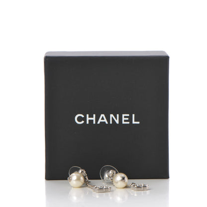 Chanel Crystal Pearl CC Drop Earrings Silver 4 of 4