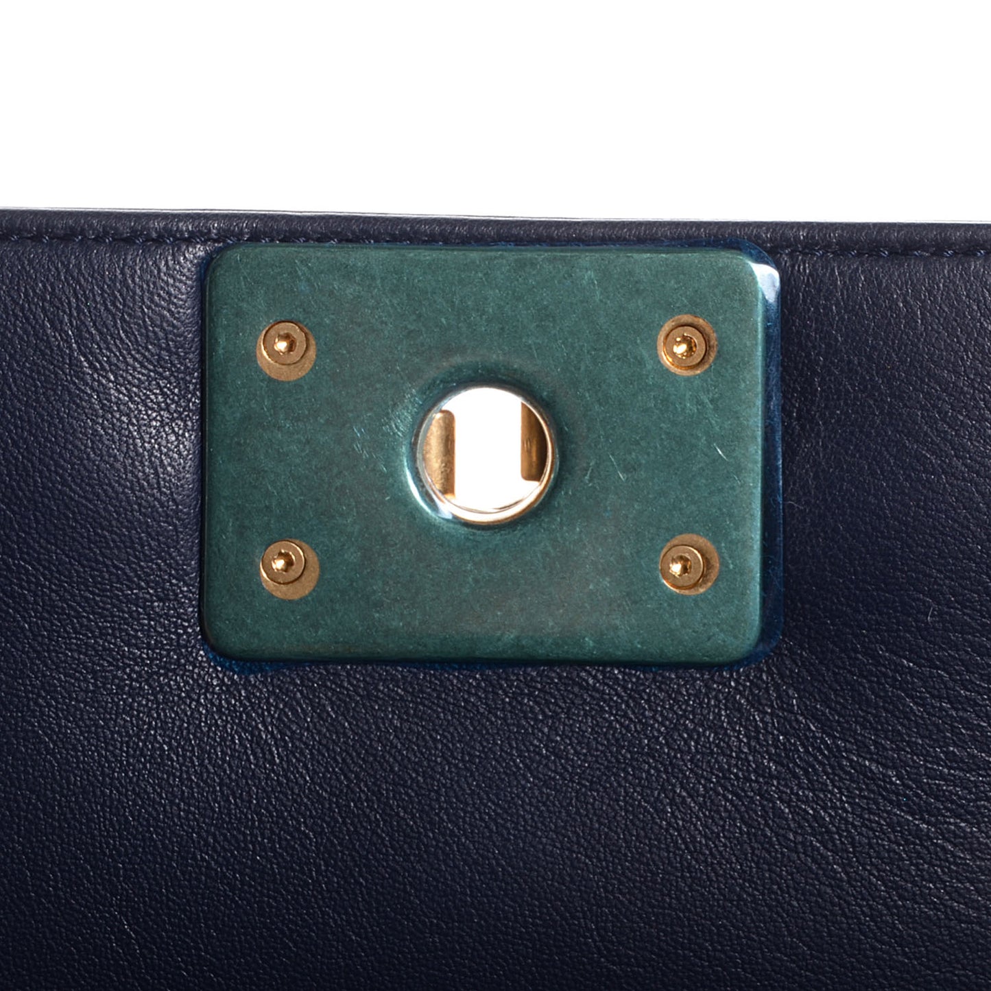 Sheepskin Braided Medium Boy Reverso Flap Navy Blue