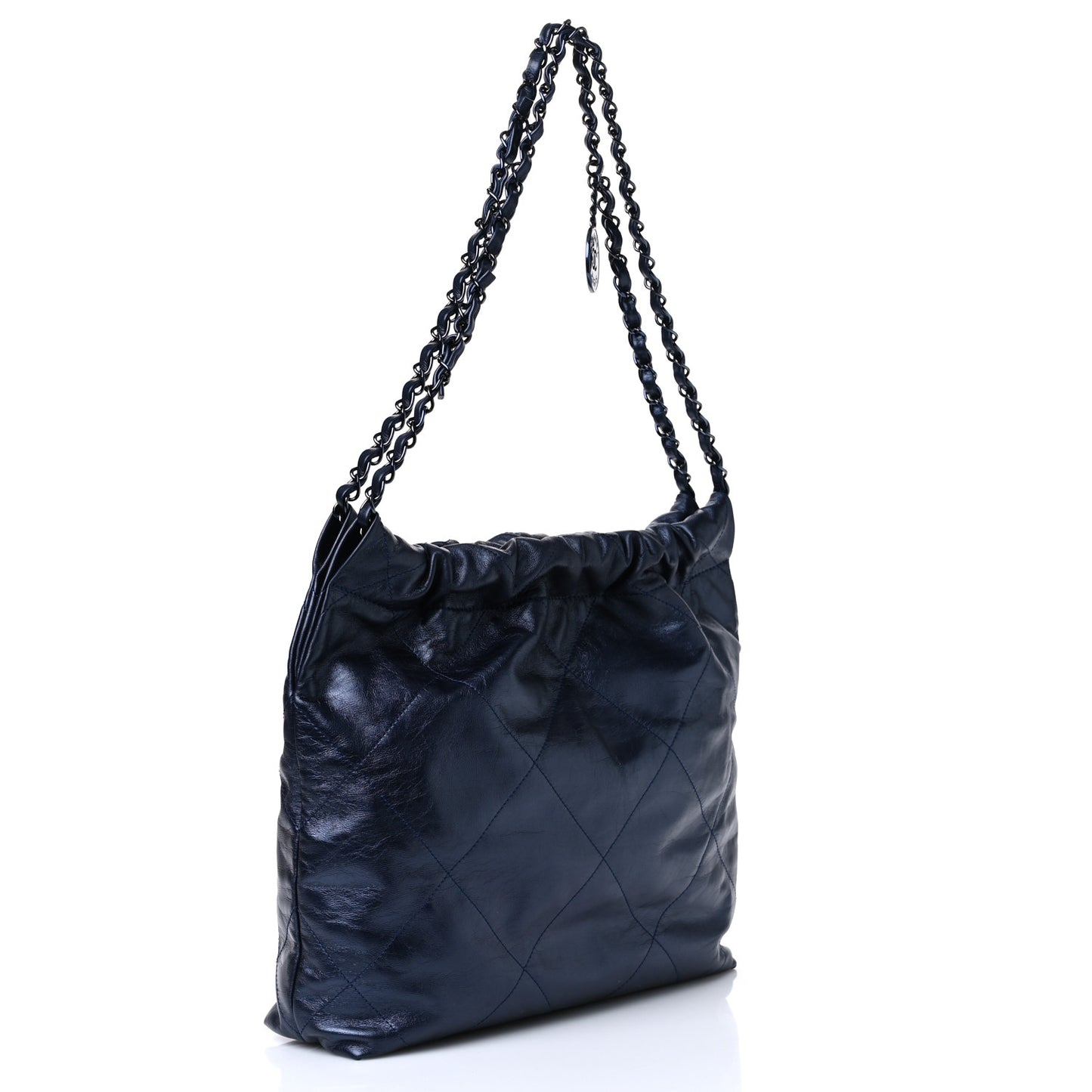 Metallic Calfskin Quilted Small Chanel 22 Navy Blue