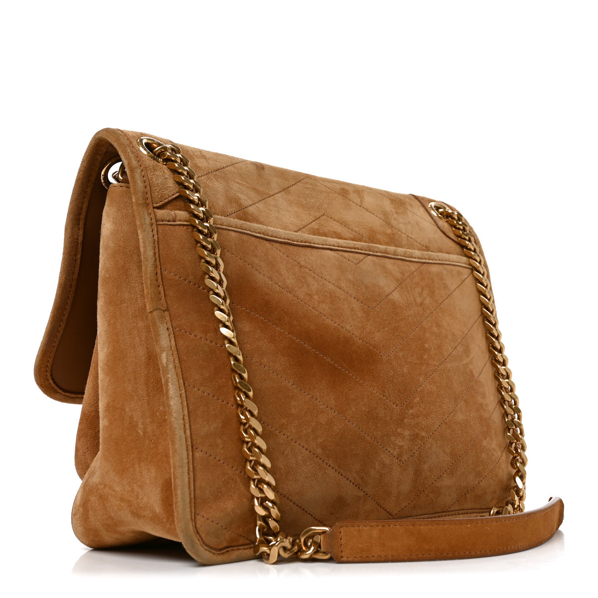 Suede Monogram Medium Niki Chain Satchel Cinnamon