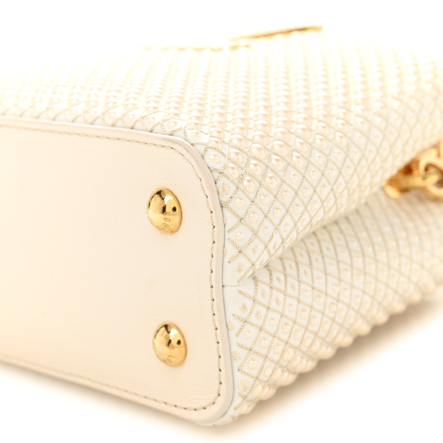 Louis Vuitton Metallic Calfskin Satin Pearl Embellished Mini Treasure Capucines Cream 9 of 9