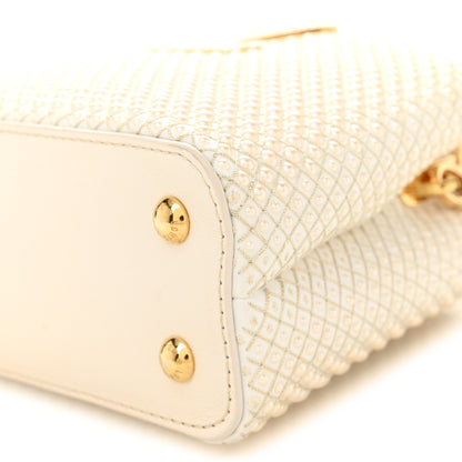 Louis Vuitton Metallic Calfskin Satin Pearl Embellished Mini Treasure Capucines Cream 9 of 9