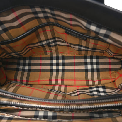 Burberry Derby Calfskin Vintage Check Medium Banner Tote Black 5 of 11