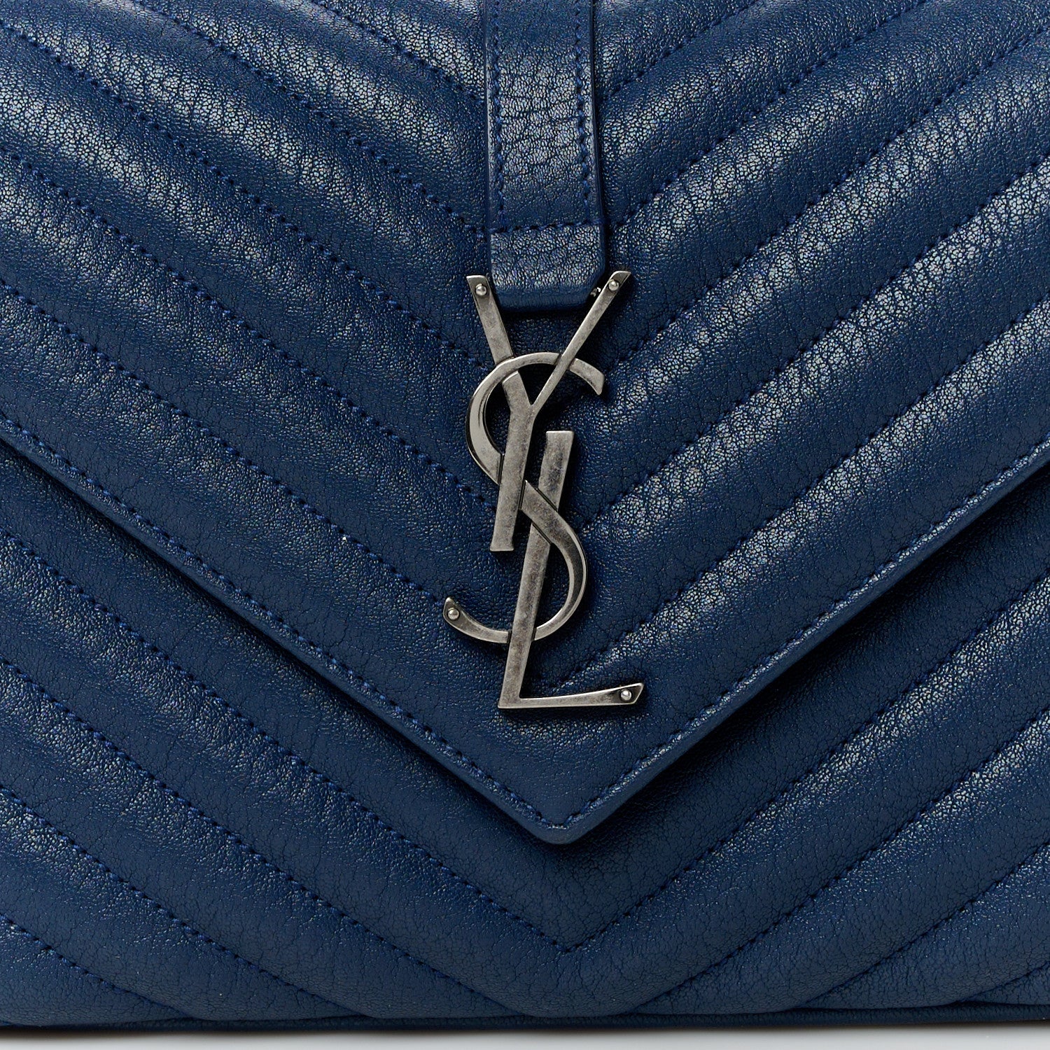 Saint Laurent Sheepskin Matelasse Chevron Monogram Medium College Bag Blue Charron 9 of 12