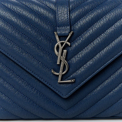 Saint Laurent Sheepskin Matelasse Chevron Monogram Medium College Bag Blue Charron 9 of 12