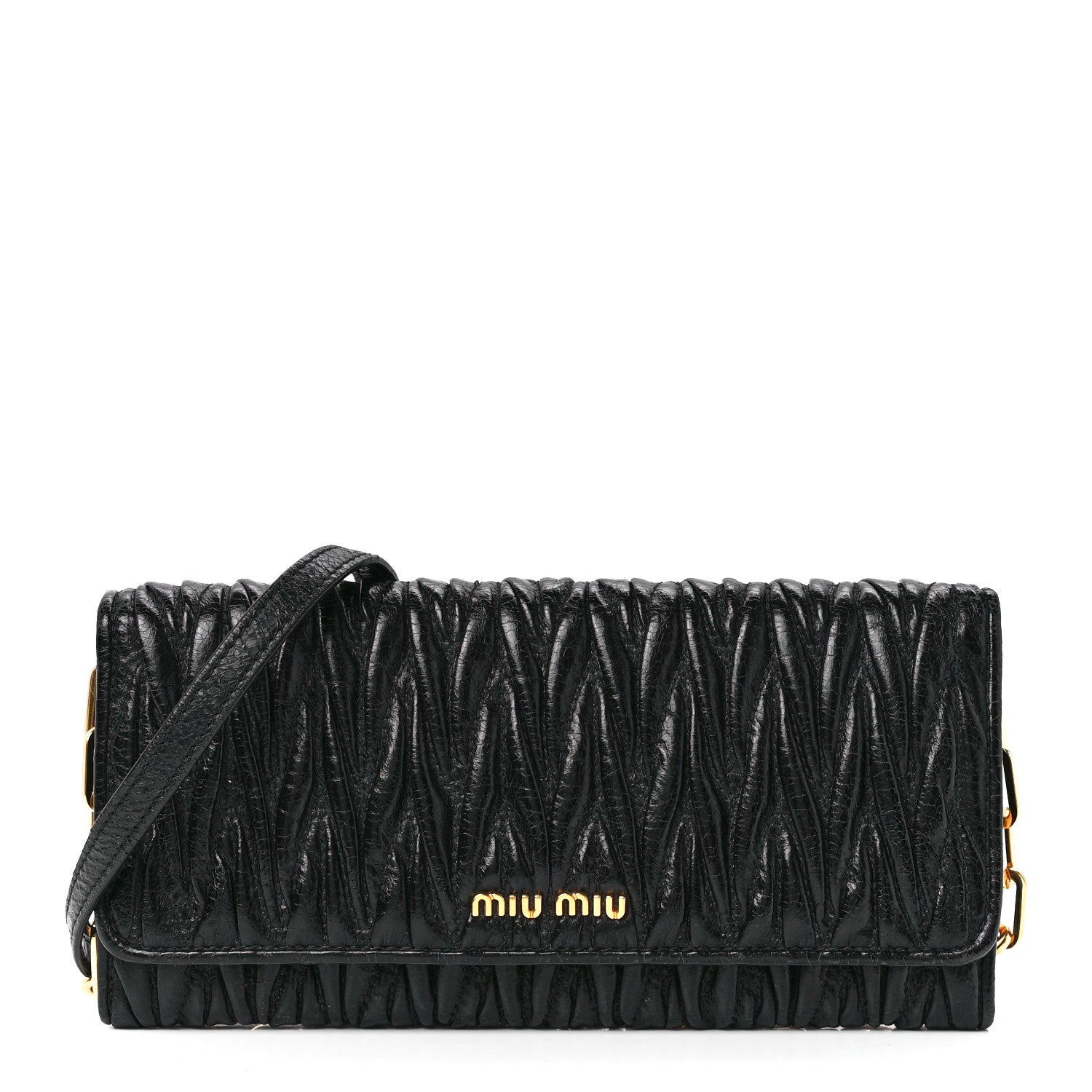 Miu Miu Nappa Matelasse Wallet On Chain Black 1 of 10