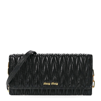 Miu Miu Nappa Matelasse Wallet On Chain Black 1 of 10