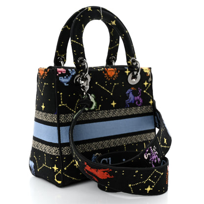 Christian Dior Canvas Pixel Zodiac Embroidered Medium Lady D-Lite Nero Multicolor 3 of 9