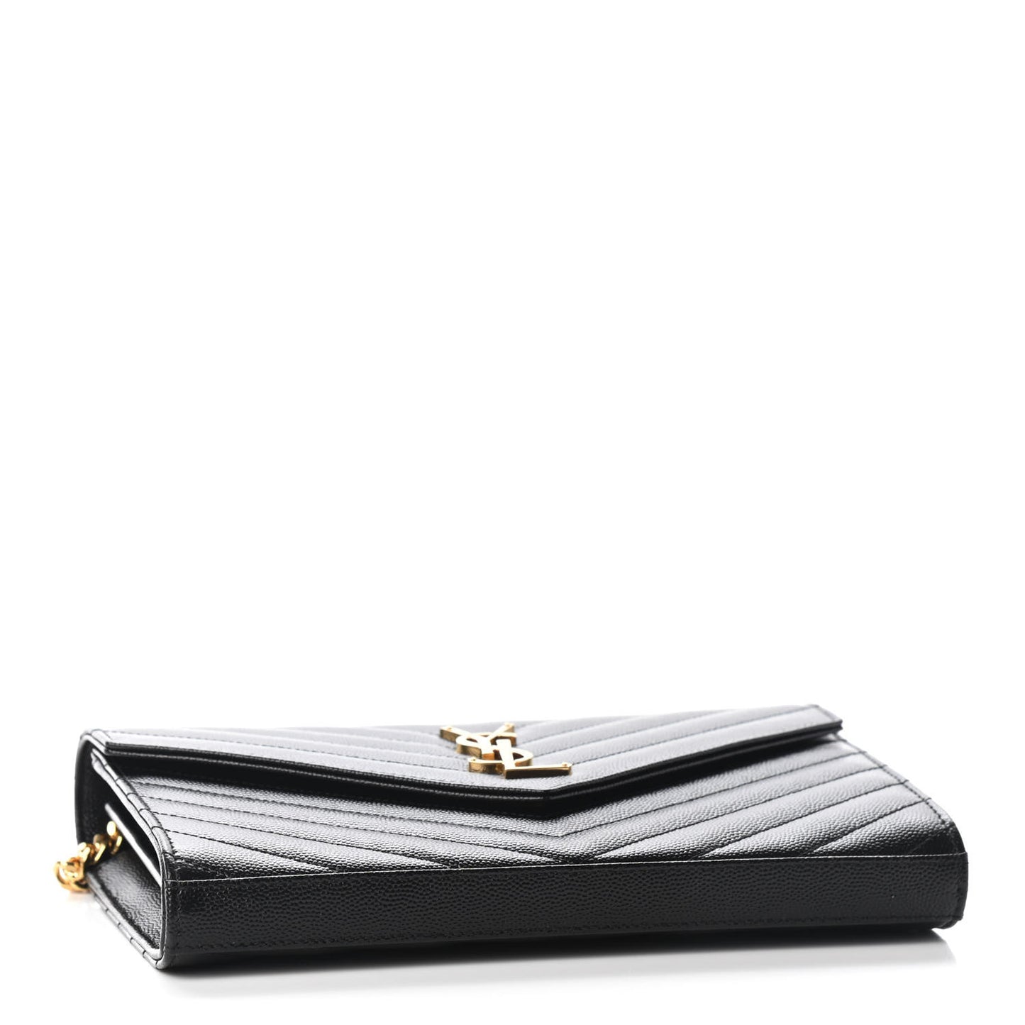 Grain De Poudre Matelasse Chevron Monogram Chain Wallet Black