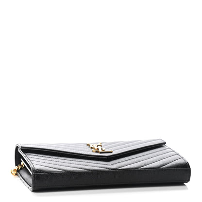 Saint Laurent Grain De Poudre Matelasse Chevron Monogram Chain Wallet Black 4 of 8
