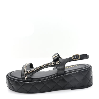 Chanel Lambskin Quilted Chain CC Platform Sandals 39.5 Black 1 of 10