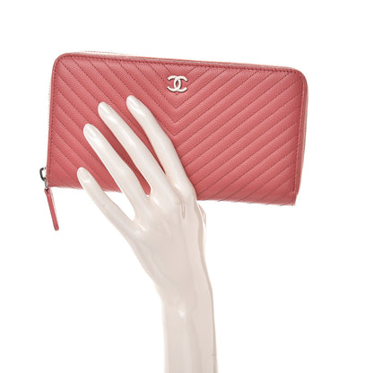 Chanel Caviar Chevron Large Gusset Zip Around Wallet Pink 2 of 9