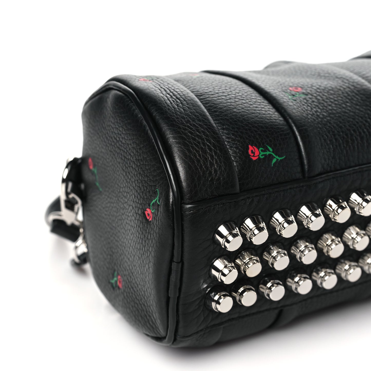 Pebbled Lambskin Rose Printed Mini Rockie Black Silver Hardware