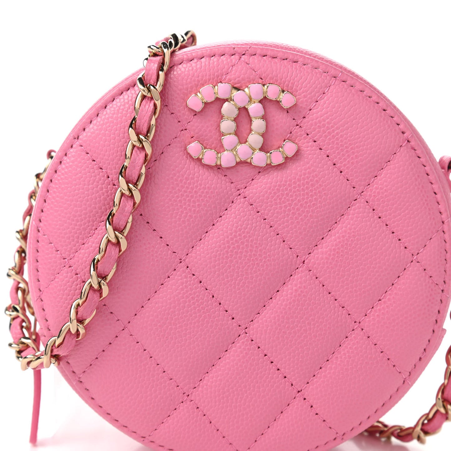Caviar Quilted Gripoix CC Round Clutch With Chain Pink