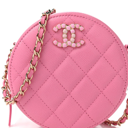 Chanel Caviar Quilted Gripoix CC Round Clutch With Chain Pink 10 of 11