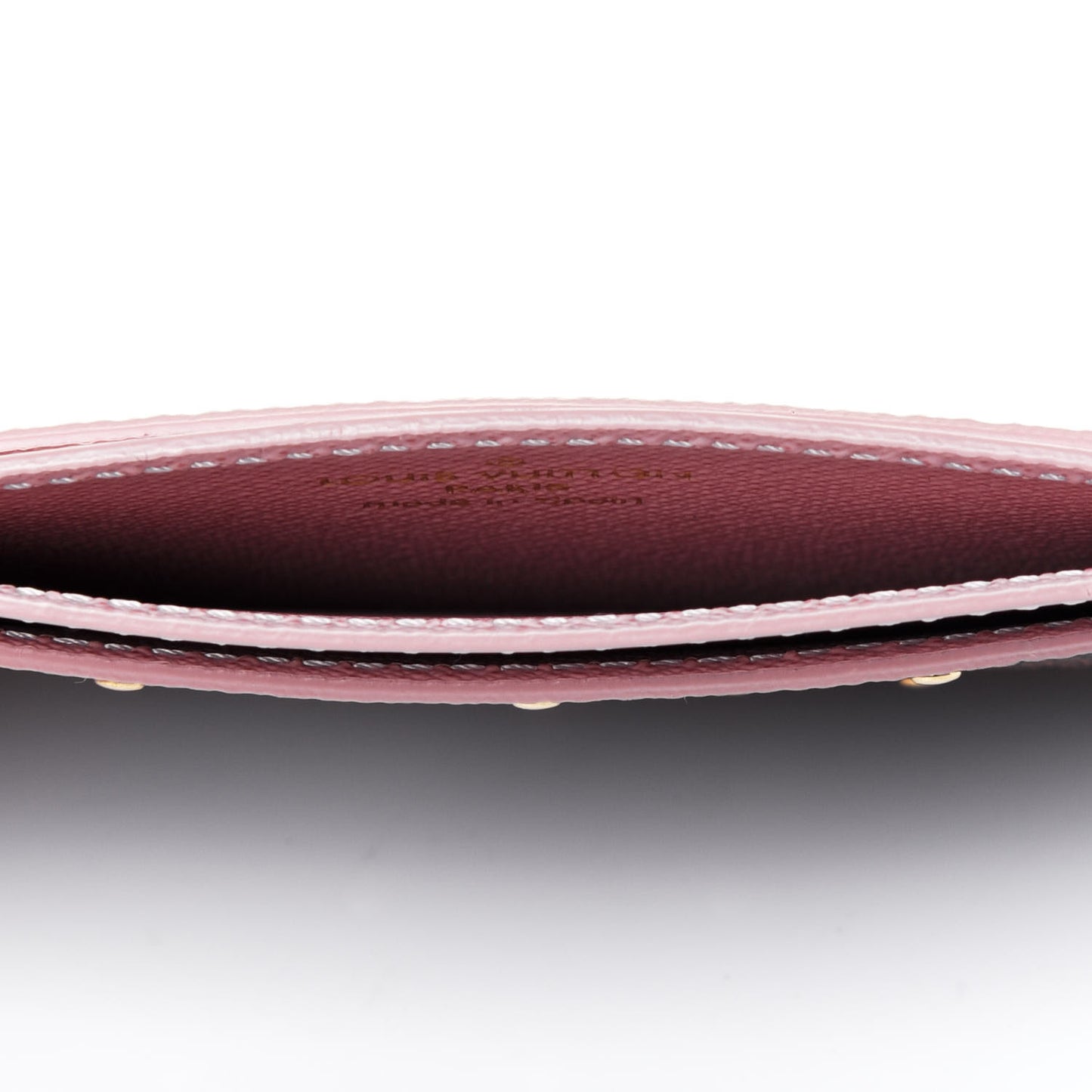 Damier Ebene Studded Card Holder Rose Ballerine