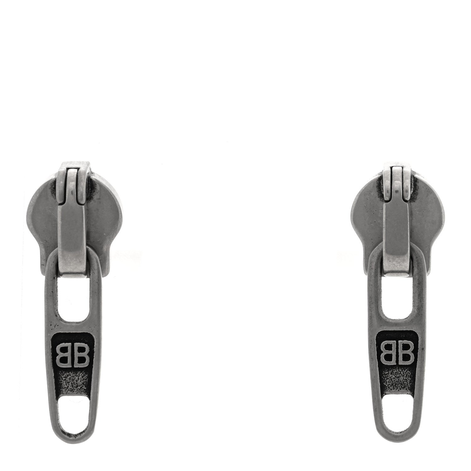 Balenciaga Metal Zip Up Earrings Silver 1 of 4