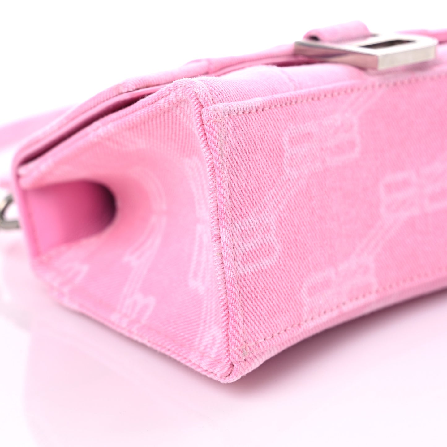 Washed Denim BB Monogram Hourglass Top Handle Bag XS Pink