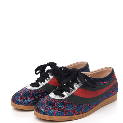 Gucci Lurex Calfskin Web GG Monogram Womens Falacer Sneakers 39.5 Iridescent Blue Iridescent Red Silver 3 of 9
